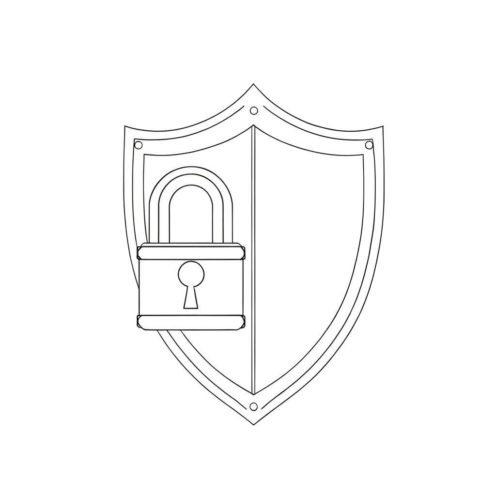 one shield with lock line art white background