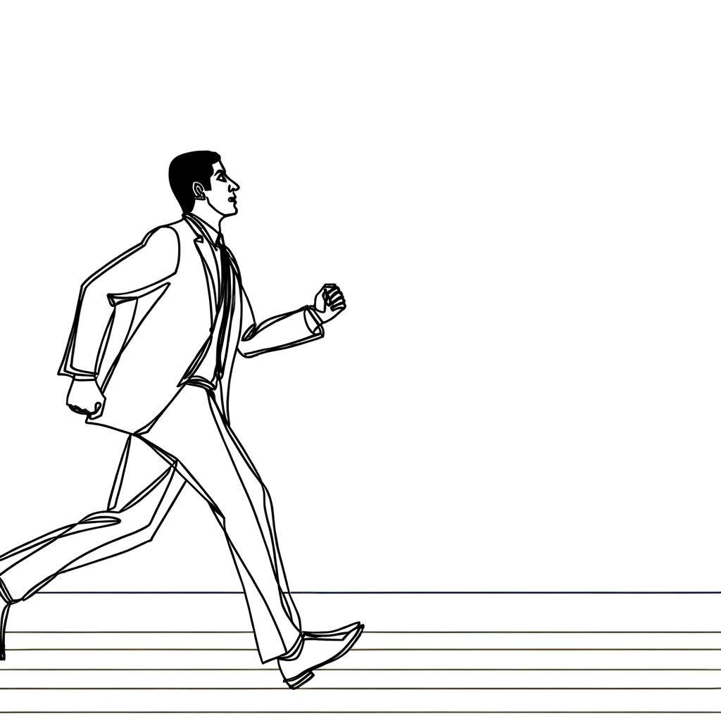 a business man running line art 